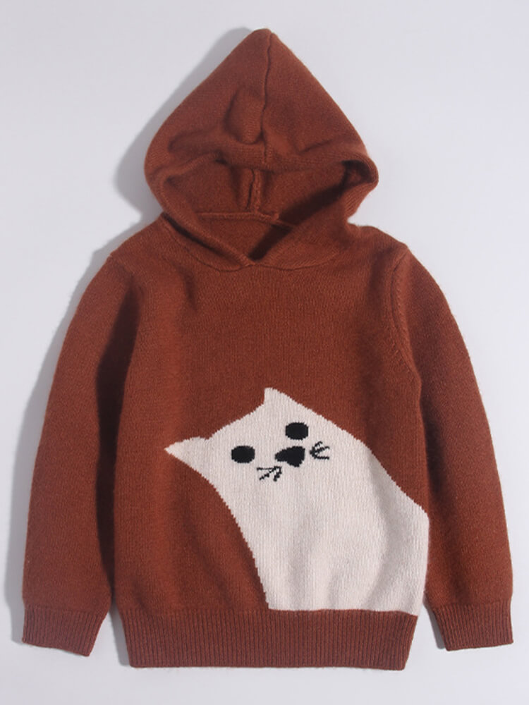 Soft Cat Graphic Cashmere Hoodie Sweater for Boys and Girls
